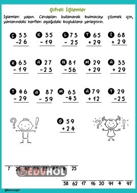 Karma İşlemlerde Şifre Bulma (Eldeli-Eldesiz Toplamalar, Onluk Bozarak-Bozmadan Çıkarma İşlemleri)