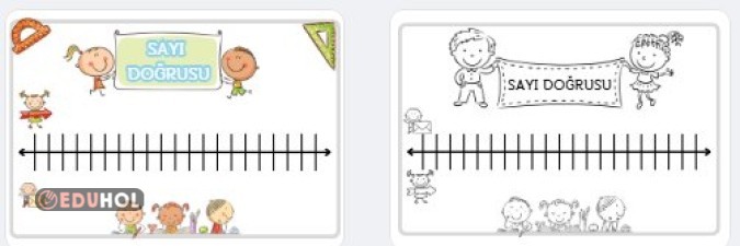 Sayı Doğrusu Yaz Sil Tablosu (renkli ve renksiz)