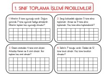 1. Sınıf Toplama İşlemi Problemleri