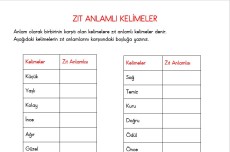 1. Sınıf Zıt Anlamlı Kelimeler
