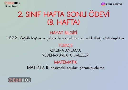 2. SINIF HAFTA SONU ÖDEVİM ( 8. HAFTA )