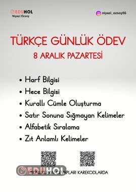 8 ARALIK TÜRKÇÇE GÜNLÜK ÖDEV