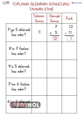 TOPLAMA İŞLEMİNİN SONUCUNU TAHMİN ETME