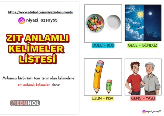 ZIT ANLAMLI KELİMLER LİSTESİ ( RESİMLİ )