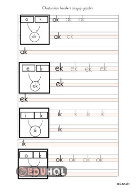 ak ek ik ok hecelerini okuma yazma