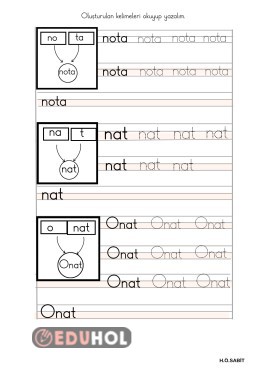 nota  nat  Onat hece ve kelimelerini okuma yazma