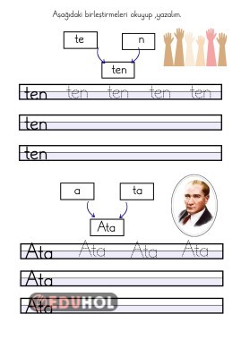 ten ve Ata kelimelerini okuma yazma