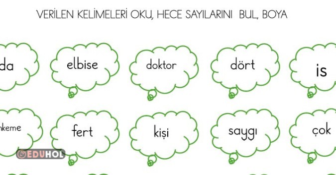 Kelimelerin hece sayılarını bulma ve boyama.