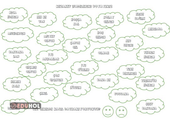 Nezaket ifadesi olan bulutları boyayınız.