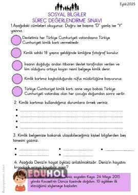Sosyal Bilgiler süreç değerlendirme sınavı