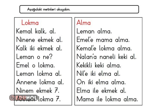 M SESİ OKUMA METİNLERİ