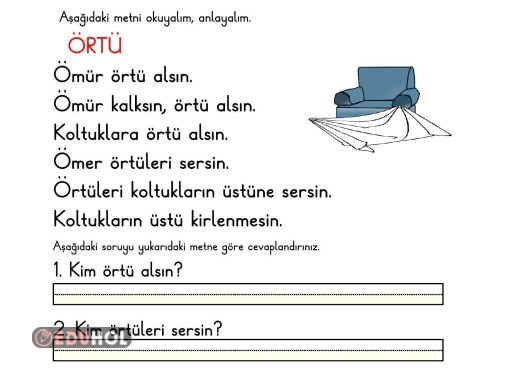 Ö SESİ METİN OKUMA ANLAMA -ÖRTÜ-