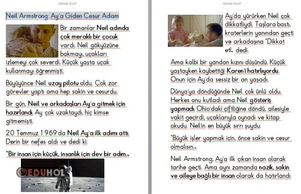 2. Sınıf  Okuma Metni Neil Armstrong
