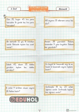 TOPLAMA İŞLEMİ PROBLEMLERİ-2