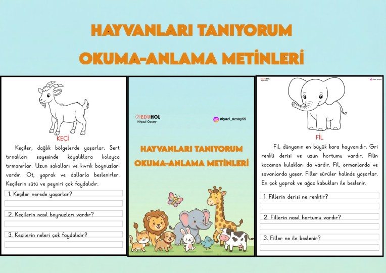 HAYVANLARI TANIYORUM OKUMA ANLAMA METİNLERİ