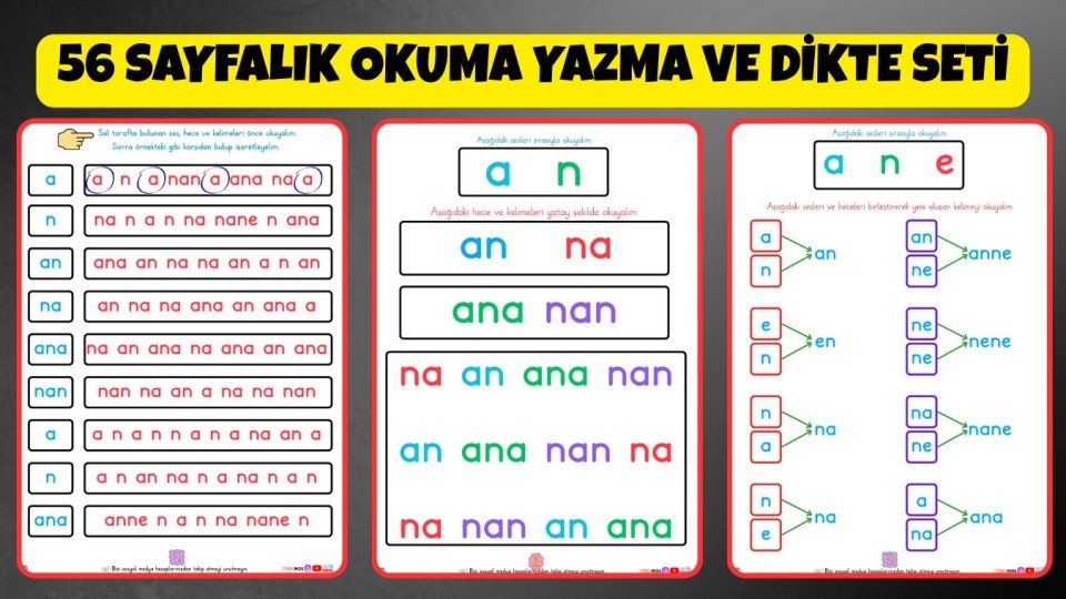 Okuma Yazma ve Dikte Seti 28 Harf (Toplam 56 Sayfa)