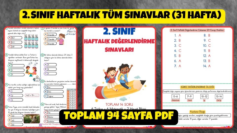 2. SINIF HAFTALIK TÜM SINAVLAR TEK PDF (94 SAYFA)